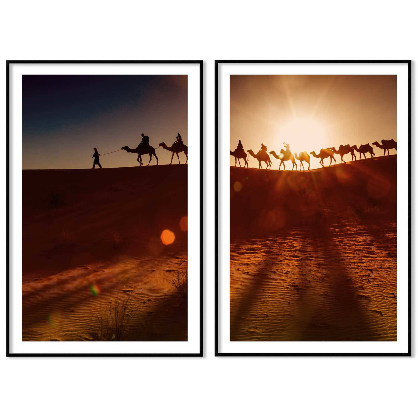Camels in the desert - Exotic poster in two pieces