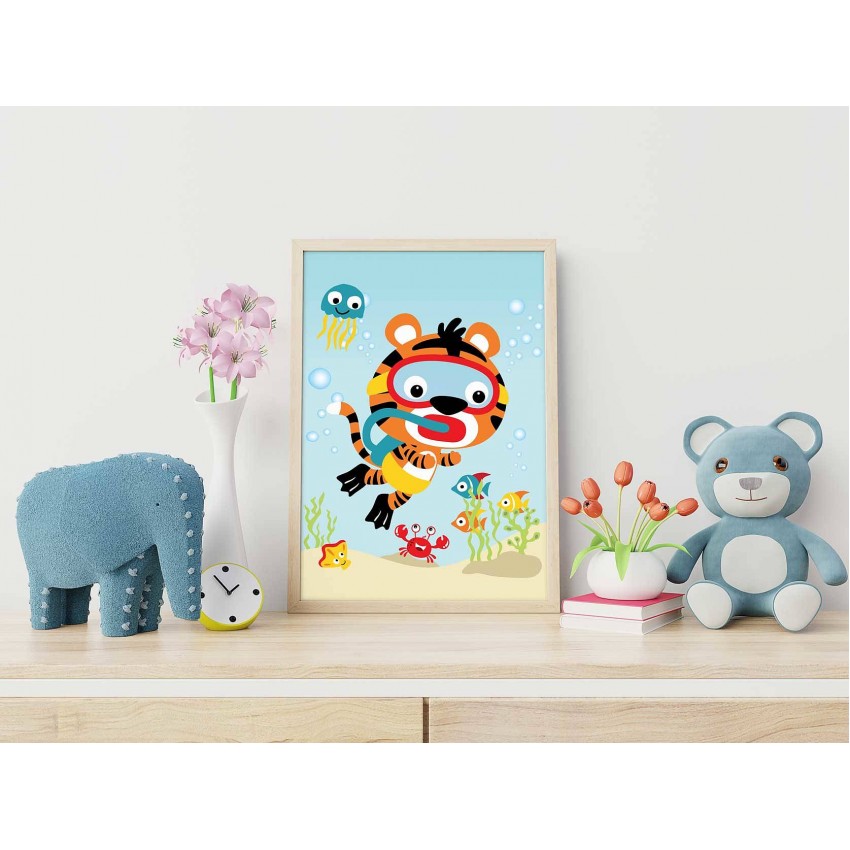 Tiger walking under water - Kids room poster