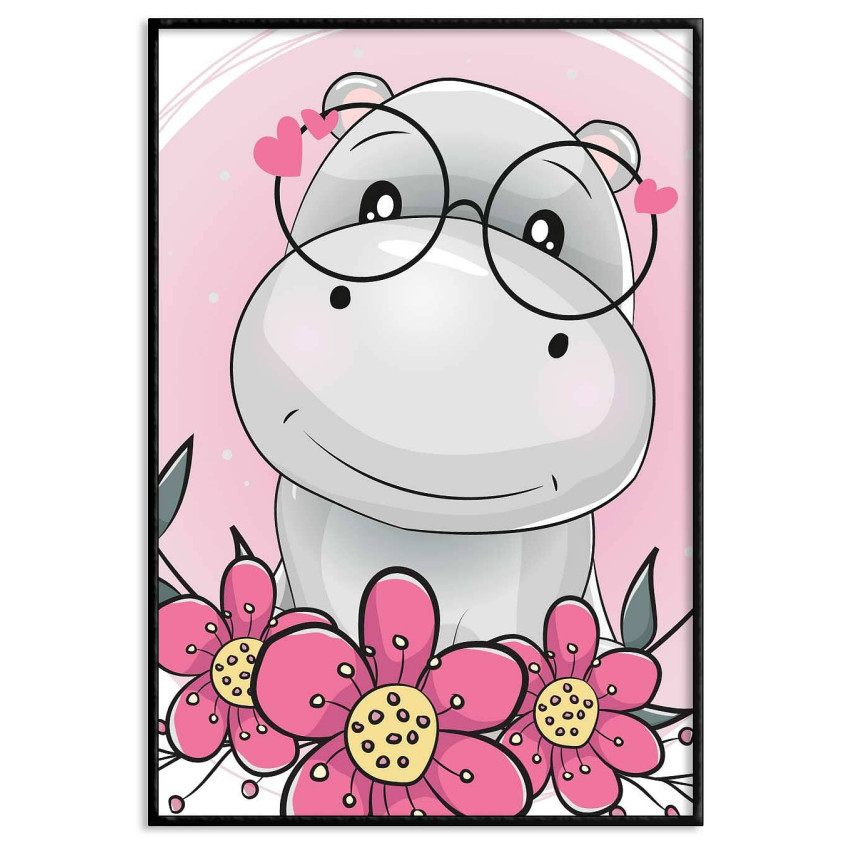 Cute hippo with hip glasses - Simple kids poster