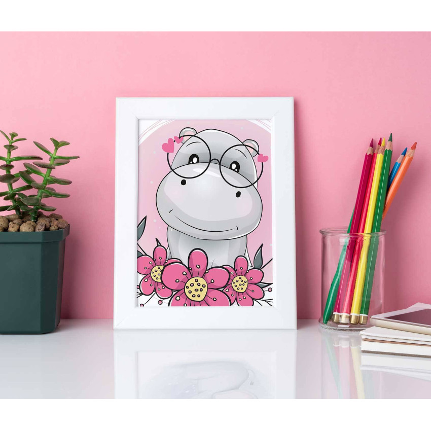 Cute hippo with hip glasses - Simple kids poster