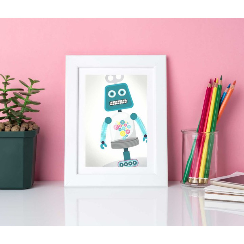 Happy teal robot - Poster