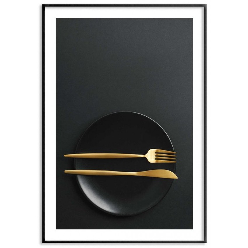 Plate with golden silverwear - Kitchen poster