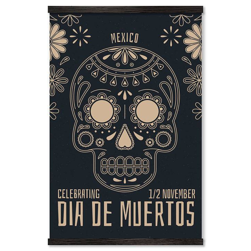 Dia De Muertos Skull and Flowers - Big Poster