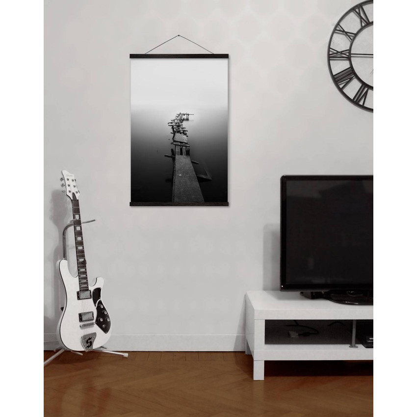 Broken Bridge in the Lake - Black and White Poster