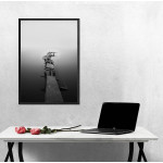 Broken Bridge in the Lake - Black and White Poster