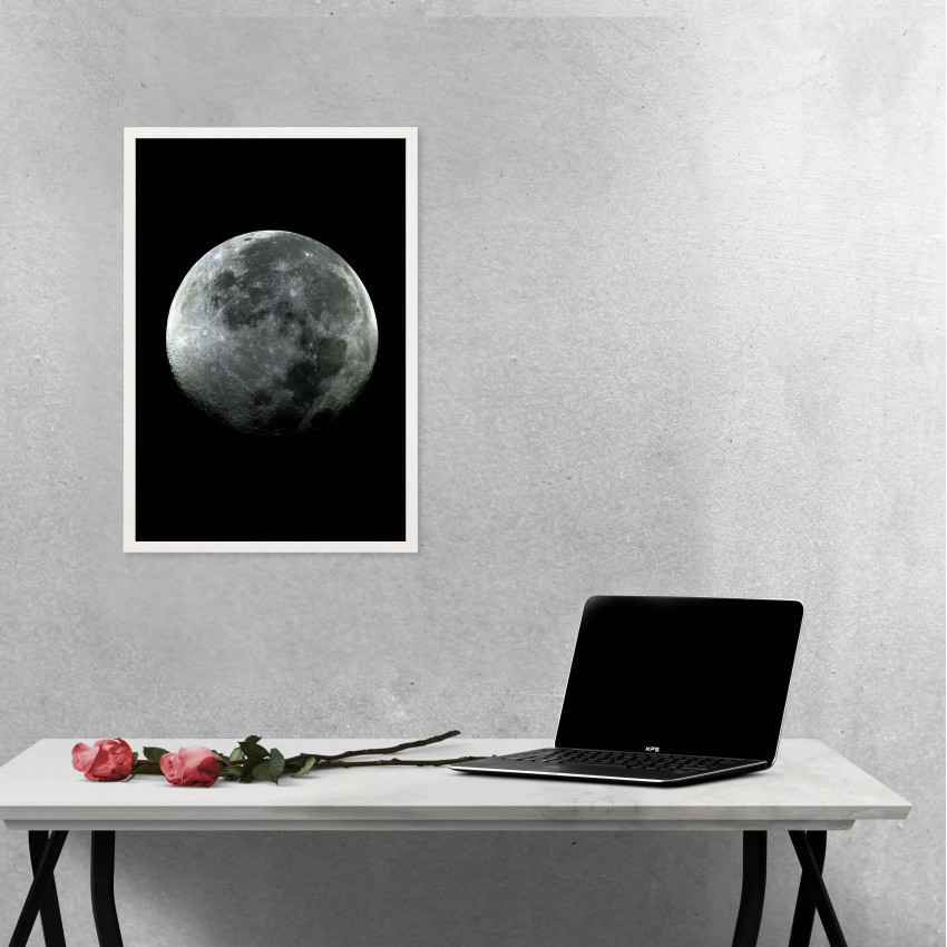 Moon with Black Background - Black and White Poster