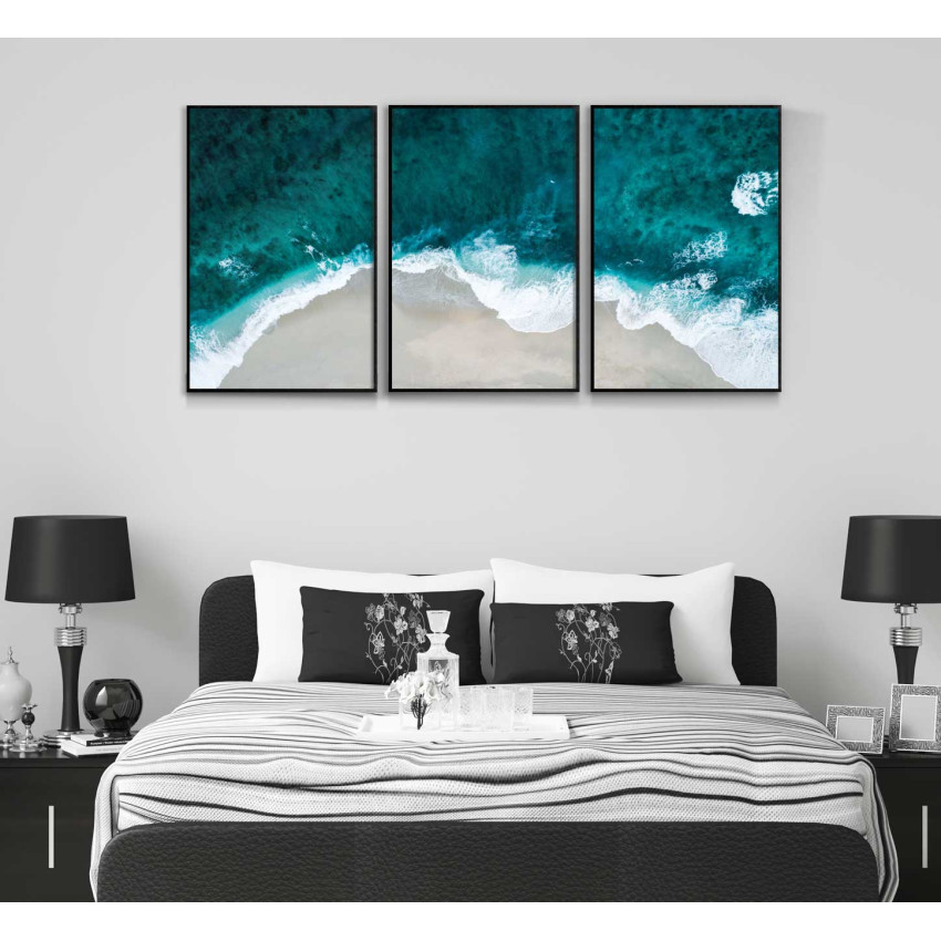 Abstrakt strand 50x70cm x 3 turkos uppdelade posters
