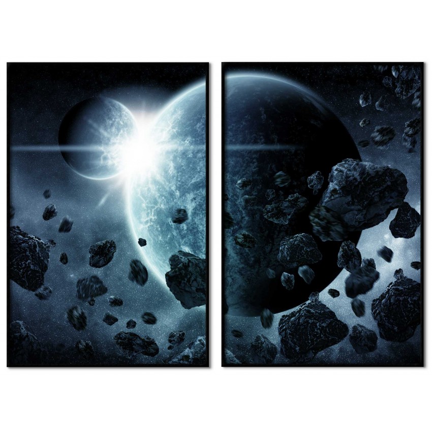 Asteroider & jorden - Uppdelad rymd tavla