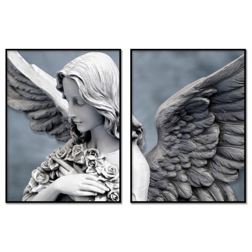 Vacker ängel staty - Tvådelad svartvit tavla