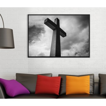 Big Cross on a Hill - Black and White Poster