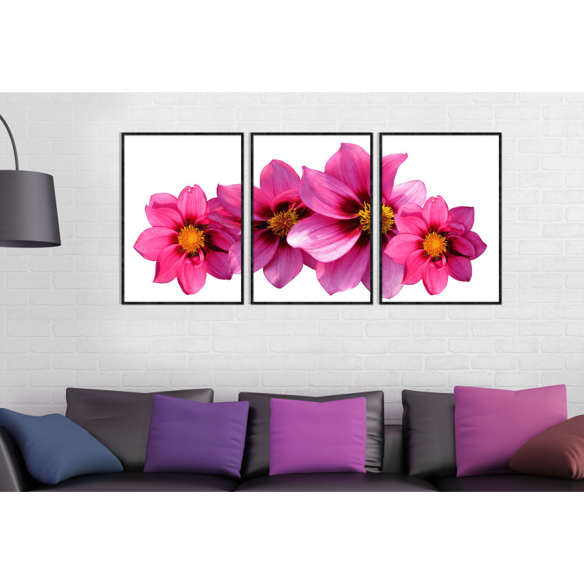 Big Pink Poster with Flowers - Three Pieces