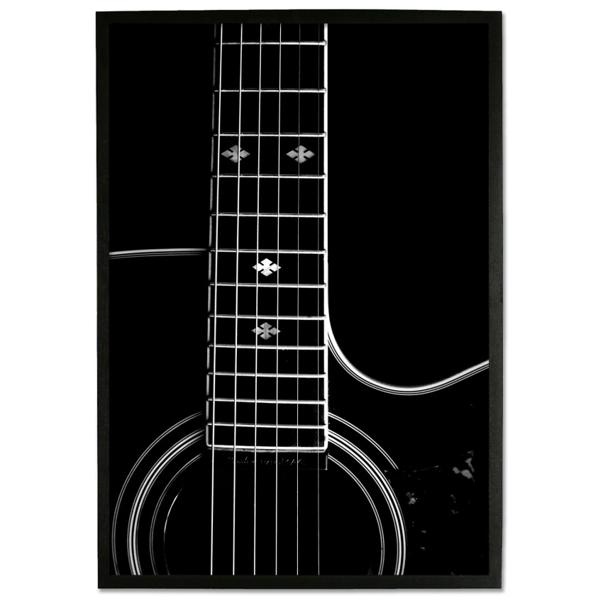 Black Acoustic Guitar - Black and White Poster