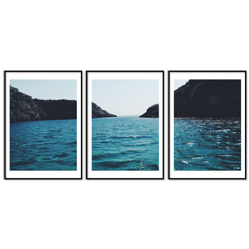 Black and White Blue Three Piece Poster - Beautiful Sea