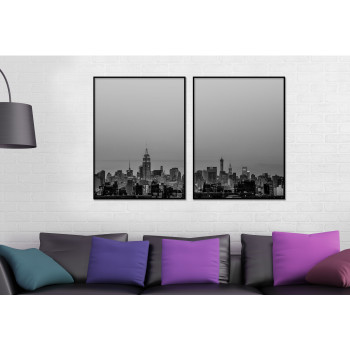Black and White Print with a Skyline in Two Pieces