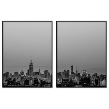 Black and White Print with a Skyline in Two Pieces