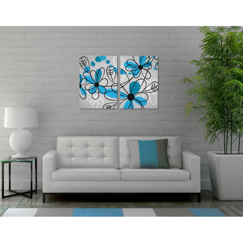 Blue Flowers Painting - Big Poster in Two Pieces