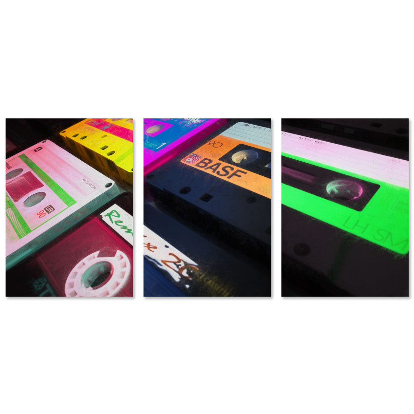 Cassette Tapes 90's Forever - Retro Poster in Three Pieces