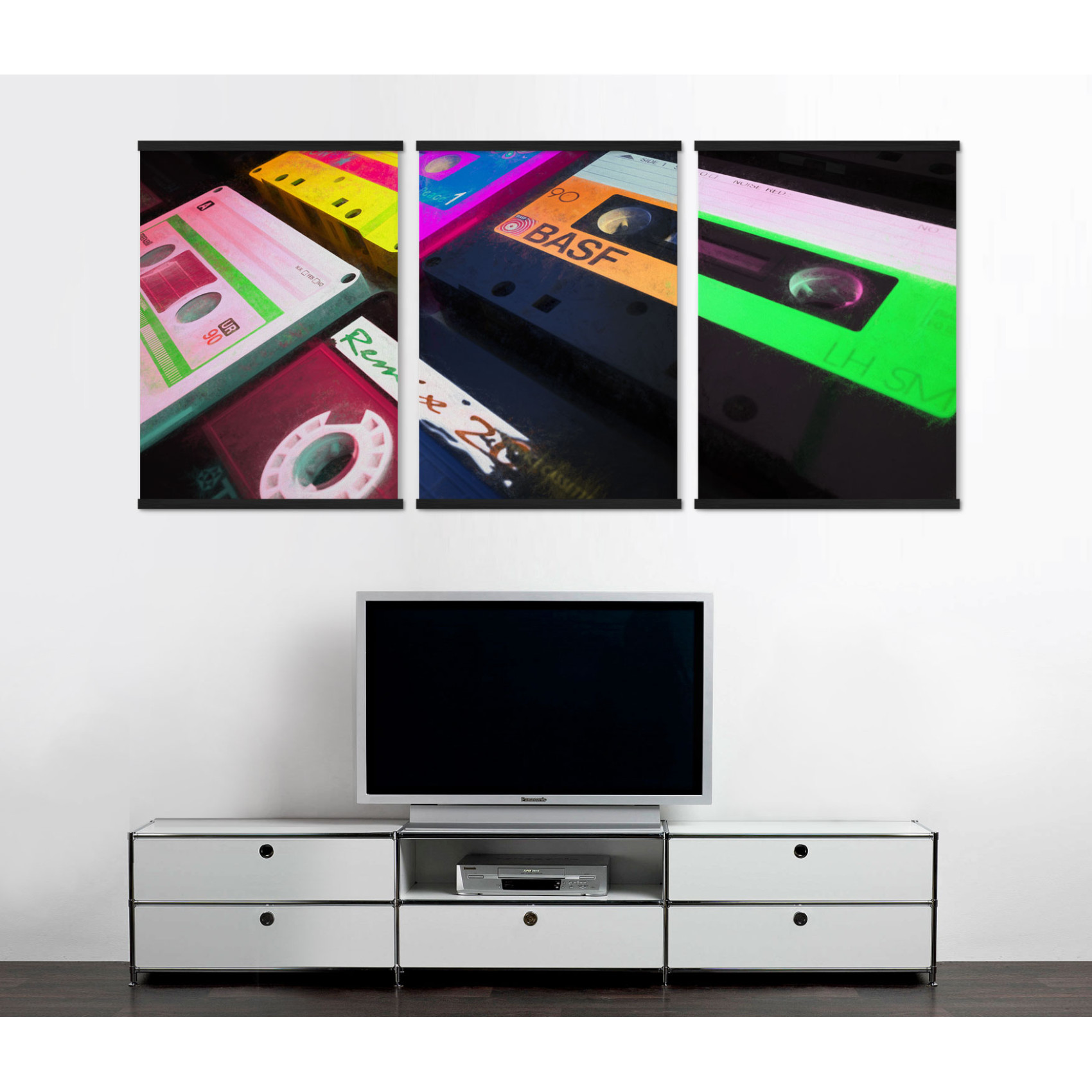 Cassette Tapes 90 s Forever - Retro Poster in Three Pieces
