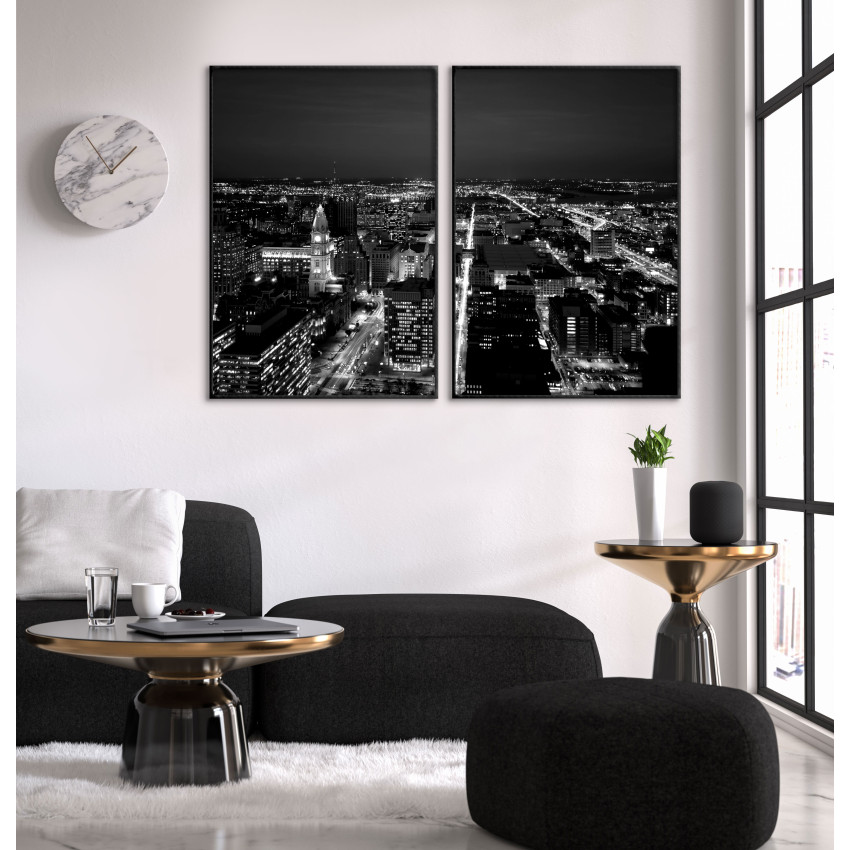 Stadsmotiv cityscape - Svartvitt tavelset i två delar