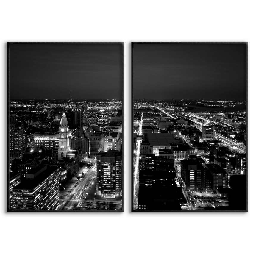 Stadsmotiv cityscape - Svartvitt tavelset i två delar