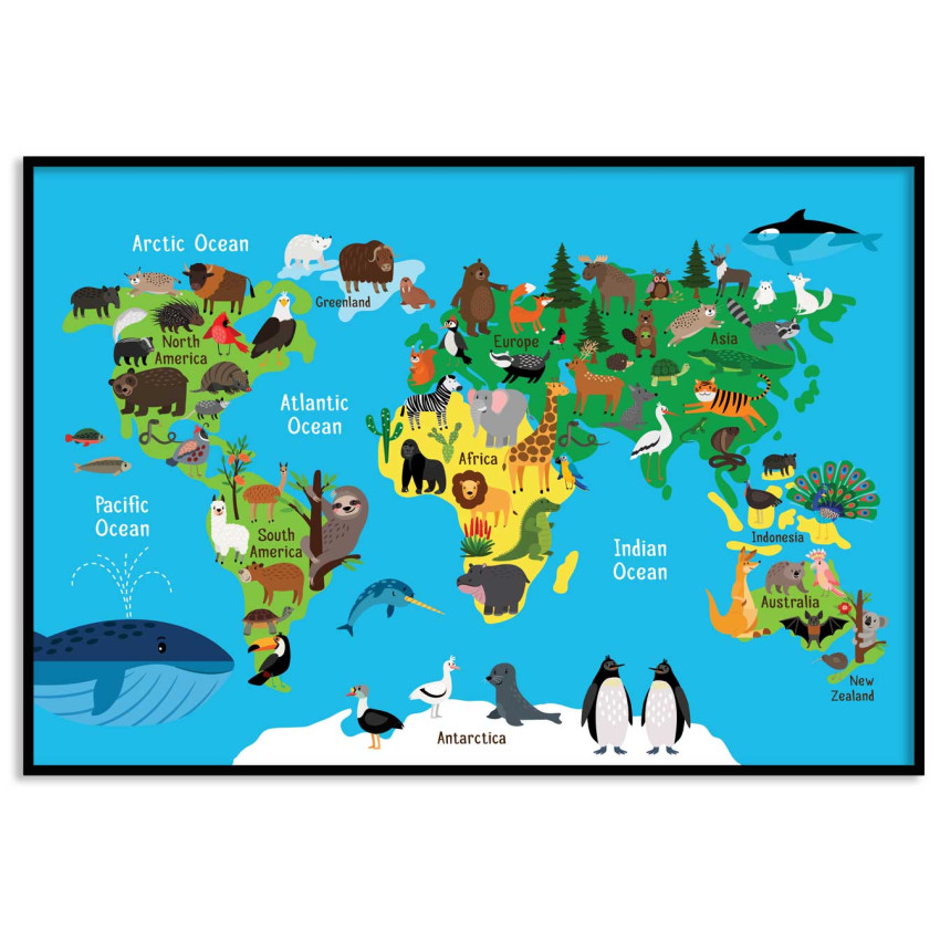 Colorful map of the world 61x91cm kids poster
