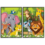 Cute Animals in the Jungle 50x70cm x 2 Kids Room Poster set