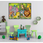 Cute Animals in the Jungle 50x70cm x 2 Kids Room Poster set