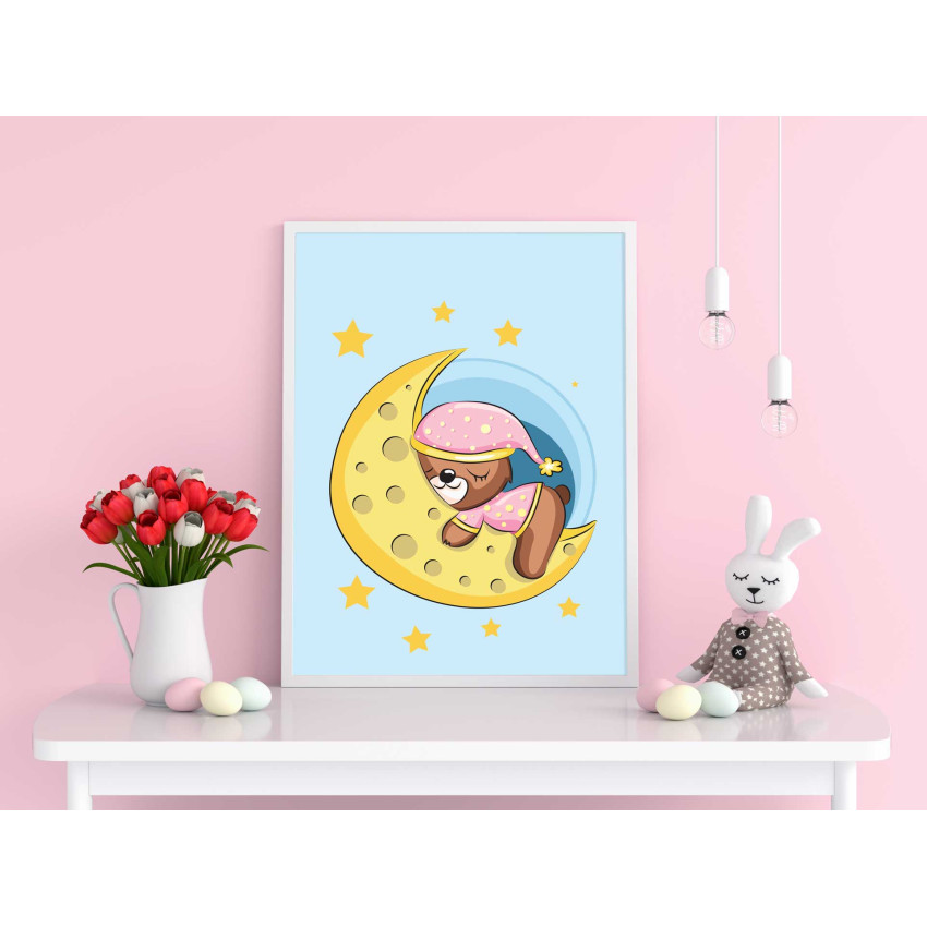 Bj&ouml;rn p&aring; m&aring;nen barntavla 50x70cm