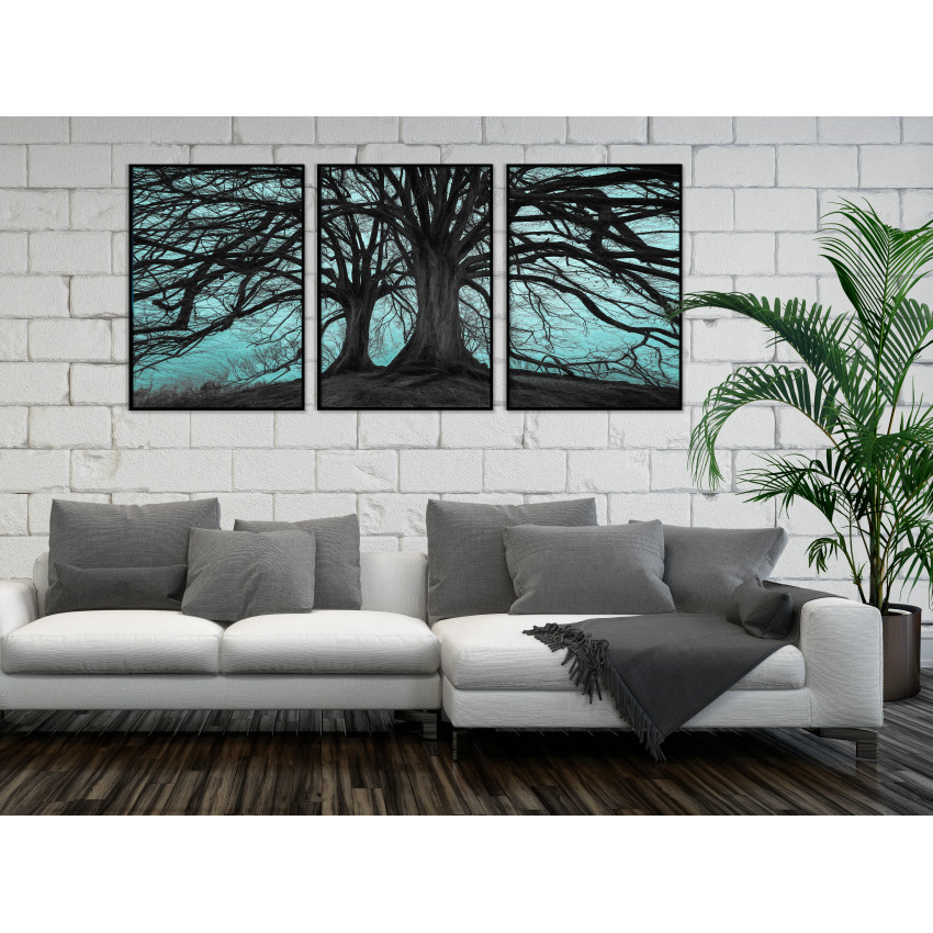 Dead Tree - Black and White Turquoise Three Piece Poster