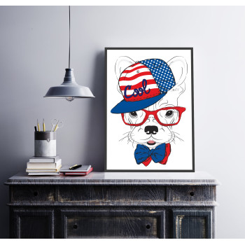 Dog with USA-cap - Poster