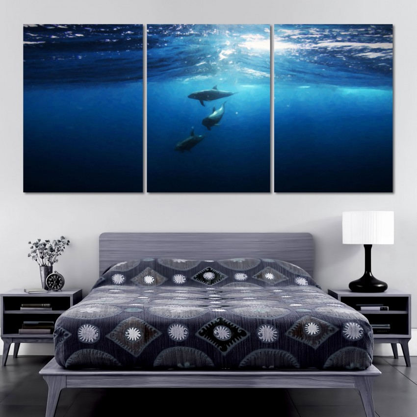 Dolphins in the Sea - Poster in Three Pieces