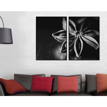 Närbild på blomma i mörker - Svartvit tavla