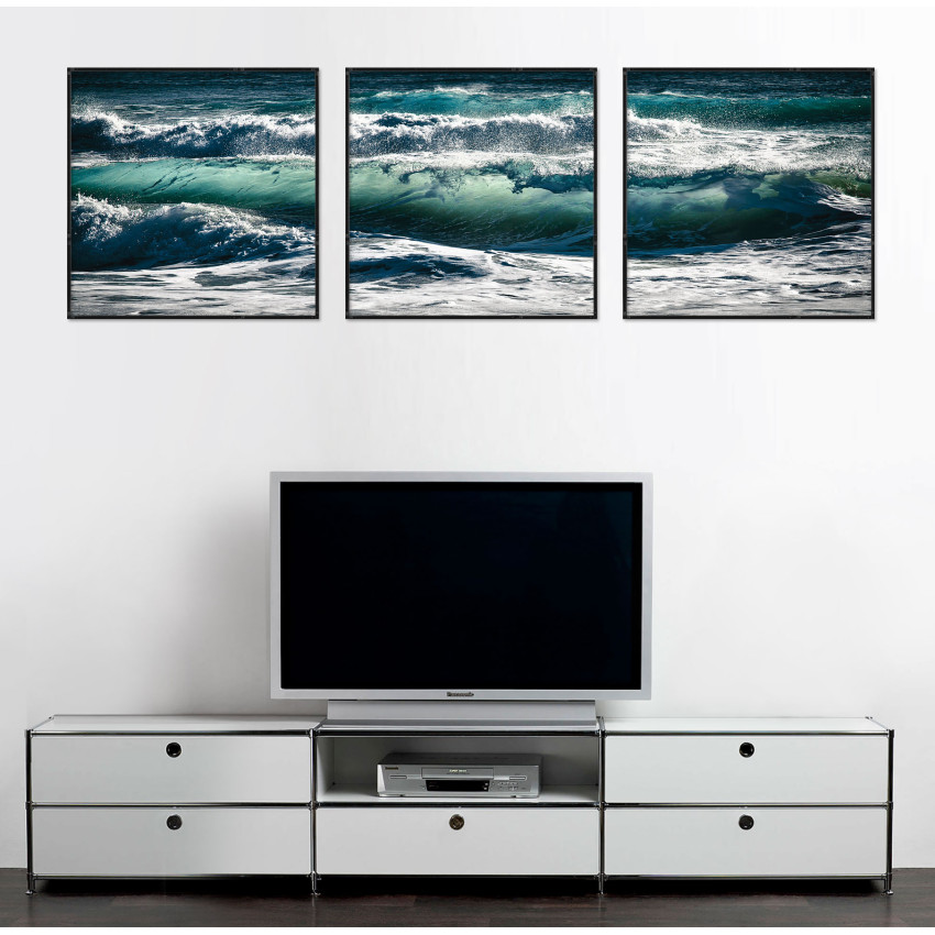 Vågor i turkost - Tavla med havsmotiv i tre delar