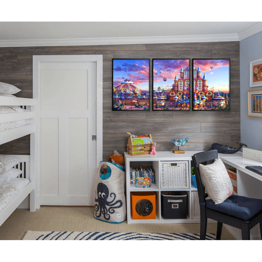 Slott & fantasi - Stor färgglad barntavla