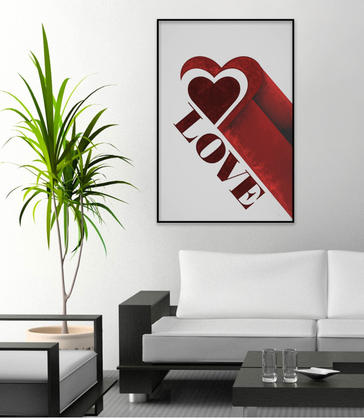 Love Text med Hjärta - Röd Poster