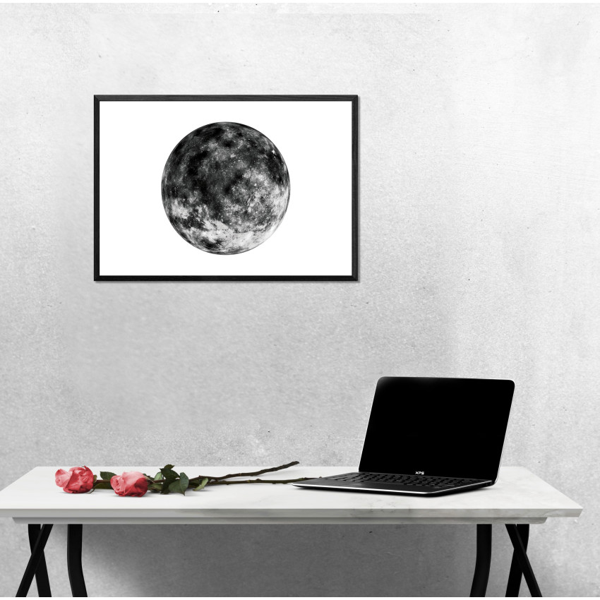 Moon and White Background - Black and White Poster