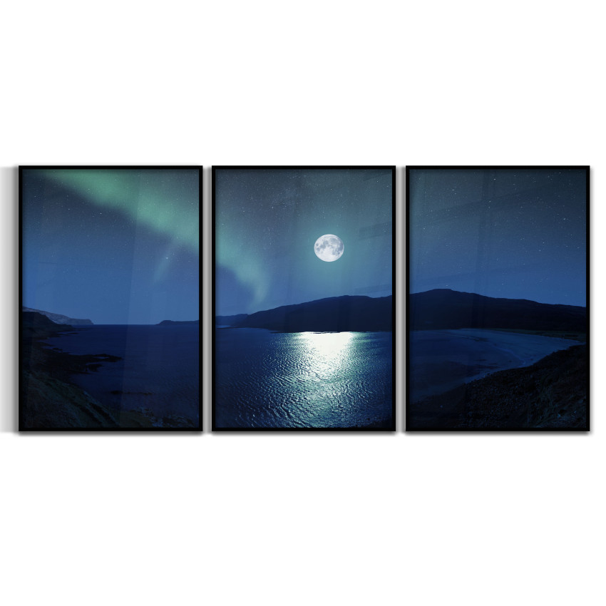 Moon Stars and Nordic Lights - Three Piece Poster