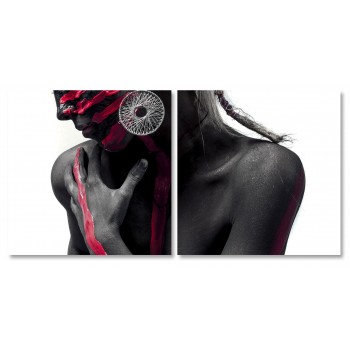 Kvinna med Dreds och Röd Färg - Tavla i Två delar