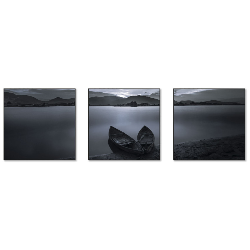 Panorama Lake and Boats - Big Poster in Three Pieces