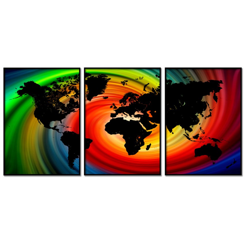 Färgglad Världskarta - Stor Poster i tre Delar
