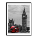 Röd Buss i London - Svartvit Poster med Färg