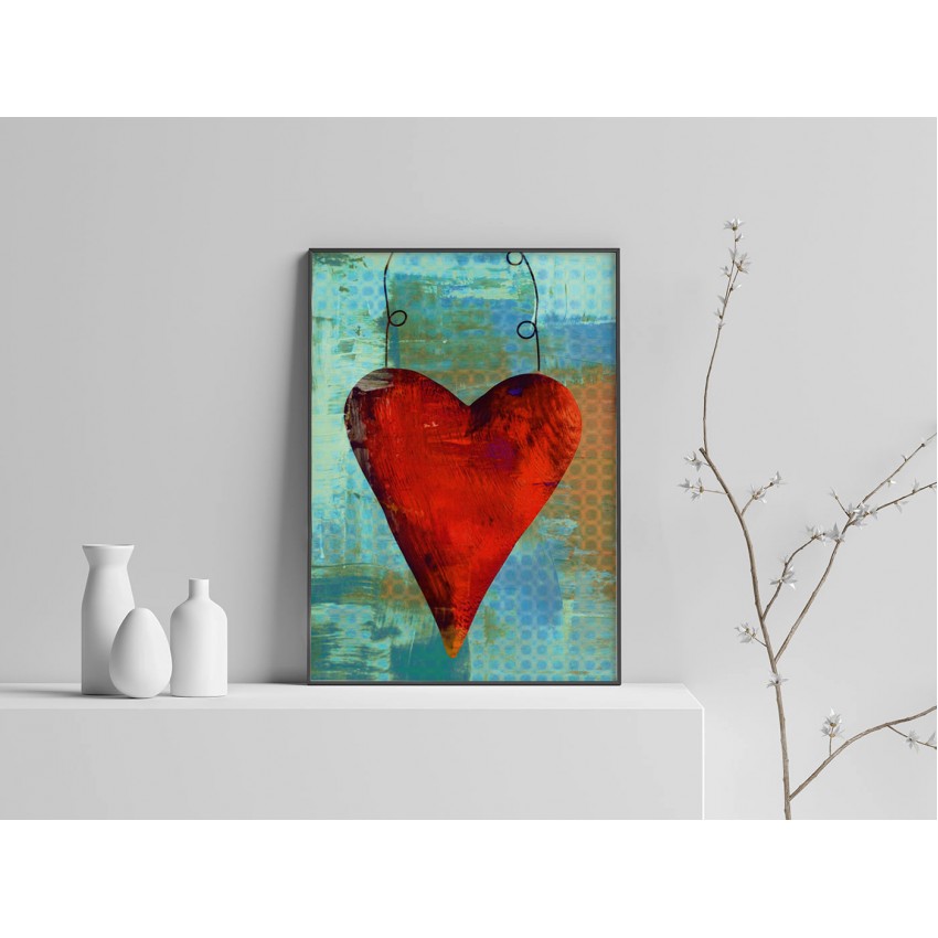 Red Heart Grunge  - Turquoise Poster