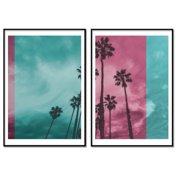 Retro motiv med palmer- Tvådelat tavelset