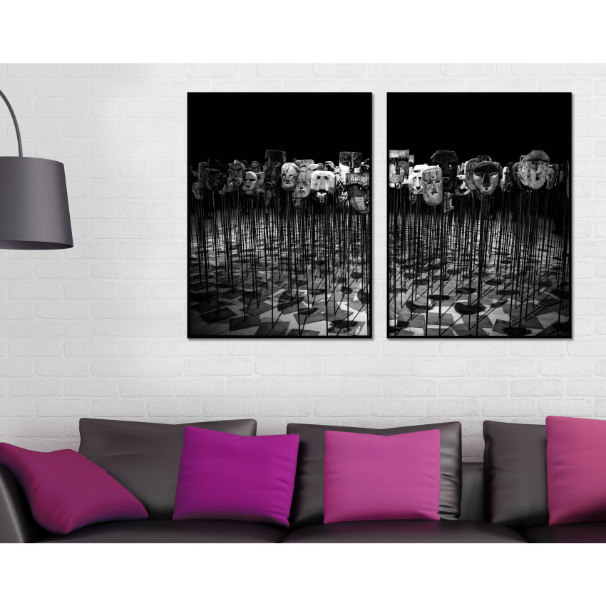 Ritual Theater Masks - Black and White Poster in Two Pieces