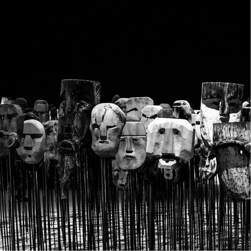Ritual Theater Masks - Black and White Poster in Two Pieces