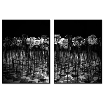 Ritual Theater Masks - Black and White Poster in Two Pieces