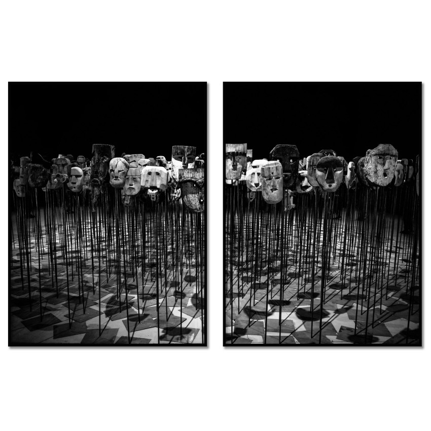 Ritual Theater Masks - Black and White Poster in Two Pieces