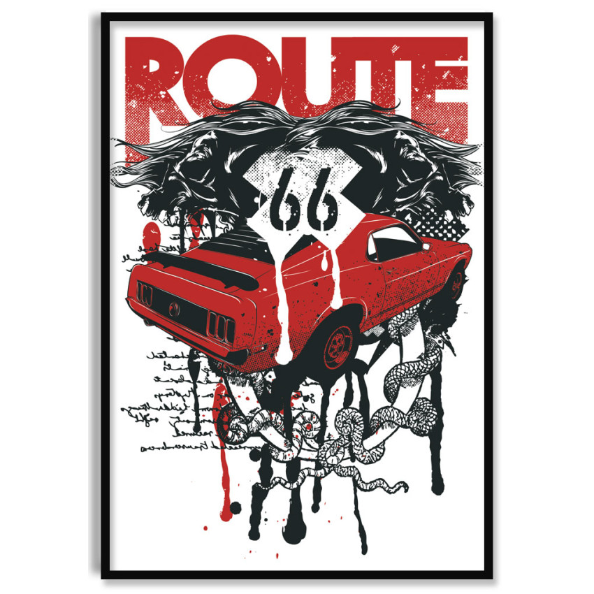 Route 66 med Klassisk Bil - Affisch