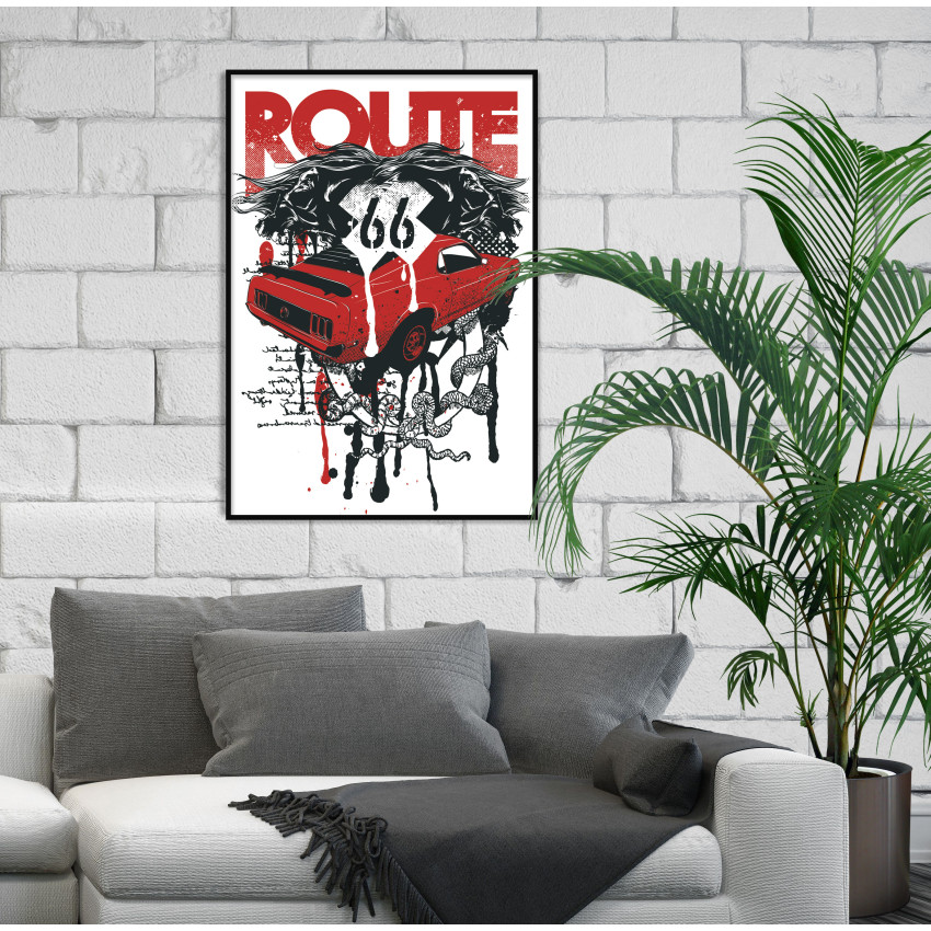Route 66 med Klassisk Bil - Affisch