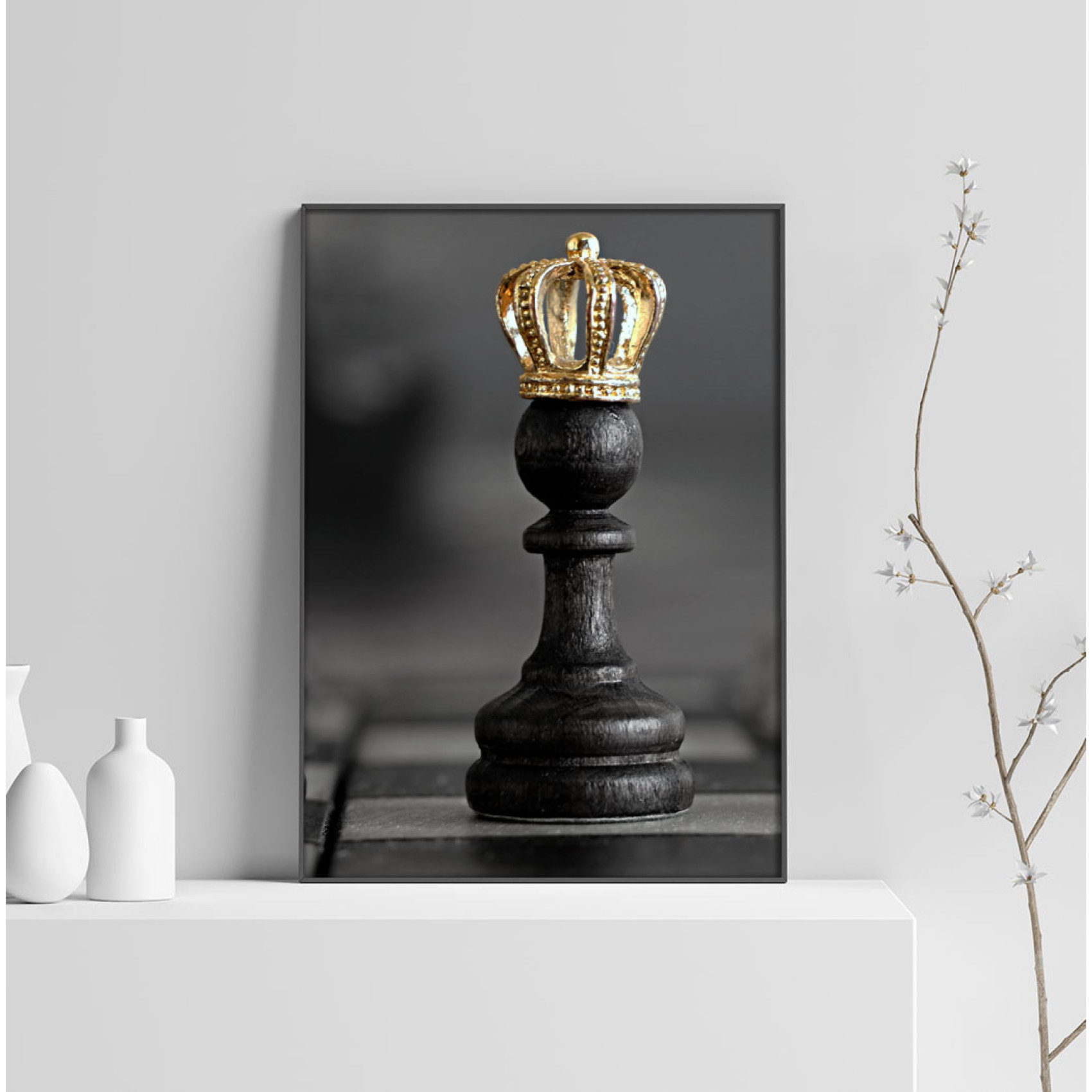 Schackpj s Bonde Med Krona Svartvit Guld Poster schackpj-s-bonde-med-krona-svartvit-guld-poster